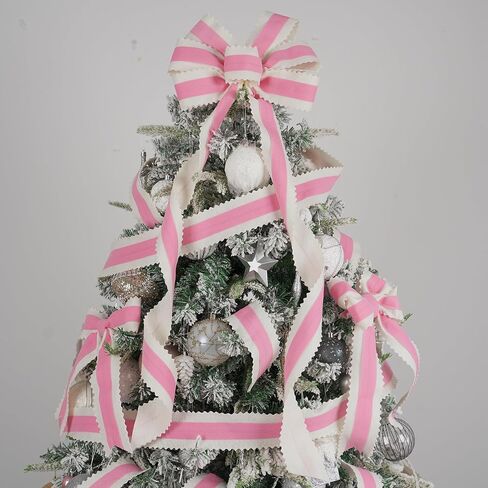 Meedee Christmas Felt Ribbon 2.5 inch Wired ، 10 ياردة بيضاء مع قطع Red Velvet Middle Rickrack لزينة الأشجار ، القوس العلوي ، إكليل in Saudi Arabia