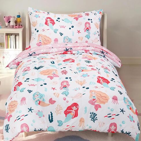 PHF 4 Piece Toddler Bedding Set, Ultra Soft Toddler Comforter Sets Include Comforter, Fitted Sheet, Flat Top Sheet and Pillowcase for Girls, Floral Bed in A Bag for Baby Bedroom, Floral in Saudi Arabia