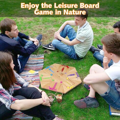 Fast Track Board Game, 18" Detachable Wooden Board Game for 2-6 Players, Portable Marble Game with 32 Marbles and 8 Dices for Family, Friends, Party Game Night in Saudi Arabia