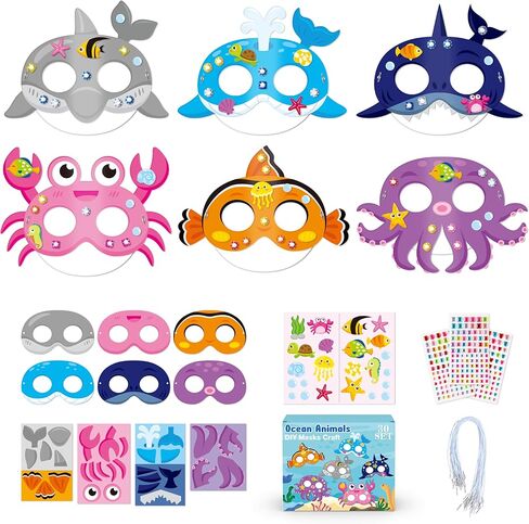30PCS DIY Paper Mask Craft Kits with Diamond Sticker ، Under the Sea Party Comply Form Taving for Girls Boys Kids Birthday School School Activity (Axolotl Animals) in Kuwait