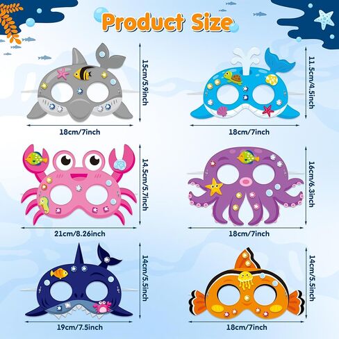30PCS DIY Paper Mask Craft Kits with Diamond Sticker ، Under the Sea Party Comply Form Taving for Girls Boys Kids Birthday School School Activity (Axolotl Animals) in Kuwait