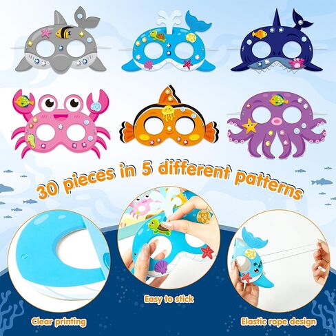 30PCS DIY Paper Mask Craft Kits with Diamond Sticker ، Under the Sea Party Comply Form Taving for Girls Boys Kids Birthday School School Activity (Axolotl Animals) in Kuwait