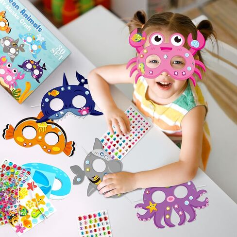30PCS DIY Paper Mask Craft Kits with Diamond Sticker ، Under the Sea Party Comply Form Taving for Girls Boys Kids Birthday School School Activity (Axolotl Animals) in Kuwait