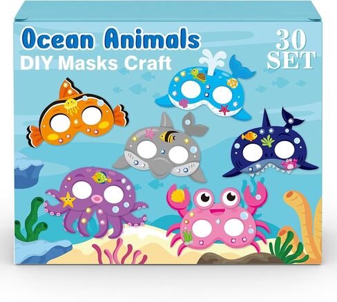 30PCS DIY Paper Mask Craft Kits with Diamond Sticker ، Under the Sea Party Comply Form Taving for Girls Boys Kids Birthday School School Activity (Axolotl Animals) in Kuwait