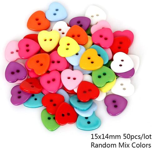 AKOAK 50 PCS 2 حفرة من الأزرار البلاستيكية ، أزرار فراشة ملونة ، خياطة رائعة ، ديكور مشروع DIY ، نسج سجل القصاصات ، ملحقات الملابس والقبعات (القلب) in Saudi Arabia