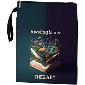 Book Covers for Paperbacks, Book Sleeve with Zipper, Book Lover Gifts,Washable Book Pouch with Pocket for Teen Adult, Just One More Chapter, 11 x 8.5 Inch - Flower Plant - Reading is My Therapy.