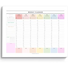 Weekly Hourly Planner Desk Pad, Daily Planner, Weekly Schedule, To Do List, ADHD Planner | 50 Undated Tear Away Sheets A4