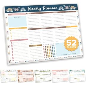 Decorably 52 Sheets Boho Celestial Undated Weekly Planner Pad Landscape, 11x8.5in Easy Tear-Off Task Notepad for Focus, Priorities, To-Do List, Habit Tracker, Agenda, Notes