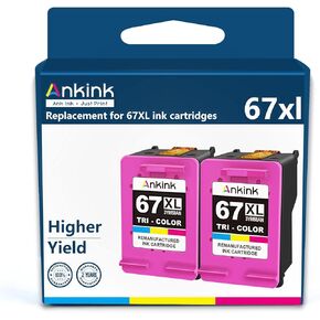 Ankink Remanufactured Ink Cartridge Replacement for HP 67XL (Color 2-Pack) 67 Ink XL hp67xl hp67 use with 4100 4100e 6000 6055 6055e 6400e 6455e 6458e 2700 2700e 2742e 2752e 2755e 6455 6458 Printer
