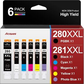 PGI-280XXL/CLI-281XXL Canon Ink 280 281 Replacement Canon TR8620 Ink Cartridges High Page Yield Work PIXMA TR8620 TR8620A TR7520 TS8220 TS6120, 6 Pack PGBK/PB/Black/Cyan/Magenta/Yellow