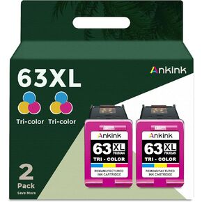 Ankink Remanufactured Ink Cartridge Replacement for HP Ink 63 XL 63XL (Color 2-Pack) Work with HP63 3830 4650 4652 4655 5200 5252 5255 5258 4520 4512 1112 2132 3630 3632 Printers 2 Tricolor