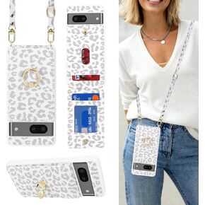 for Google Pixel 6 Case with Card Holder and Strap for Women,Crossbody Lanyard,Ring Stand,Snap Clasp,Phone Wallet Cases 6.4 inch(Black)