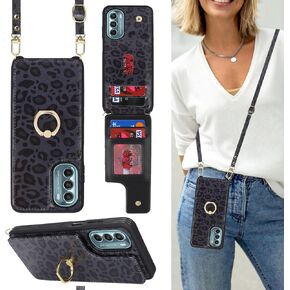 for Google Pixel 6 Case with Card Holder and Strap for Women,Crossbody Lanyard,Ring Stand,Snap Clasp,Phone Wallet Cases 6.4 inch(Black)