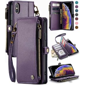 Defencase Compatible with iPhone Xs MAX Case Wallet with RFID Blocking Card Holder for Women Men, Fashion PU Leather Magnetic Snap Flip Zipper Strap Wallet Phone Case Fit for iPhone Xs MAX, Rose Pink