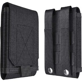 PiTau Army Molle Bag for Mobile Phone – Large Size Cell Phone Belt Holder Pouch Holster Cover Case for Large Screen Cellphone with Otterbox Battery or Other Thick Case on Black