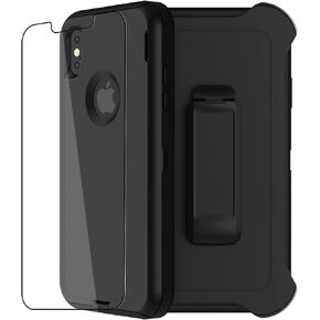 Holster Case for iPhone Xs Max, [Heavy Duty] 3 in1 Rugged Shorkproof Cover with Screen Protector for Apple iPhone Xs Max (2018) (Turquoise Without Kickstand)