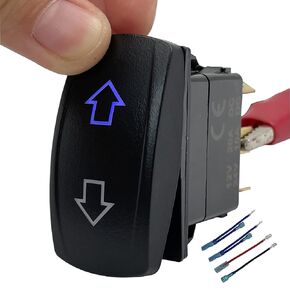 12V 20A Blue Backlit DC Motor Reverse Polarity Momentary Rocker Switch 6P (ON)-Off-(ON) DPDT Retactive Toggle Switch for Car Window Electric Trailer Jack Motor RV Fan Winch Snow Blower