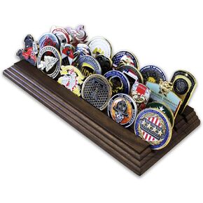 4 Row Challenge Coin Holder - Military Coin Display Stand - Amazing Military Challenge Coin Holder - Holds 19-25 Coins 4 Rows Made in The USA! (Solid Walnut)