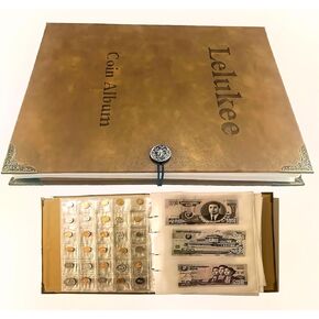 Coin Holders for Collectors,Paper Money Album Holds 240 Bills+150 Pockets Coin, Currency Bill Commemorative Coins Collection Supplies Moisture-Proof Leather Album