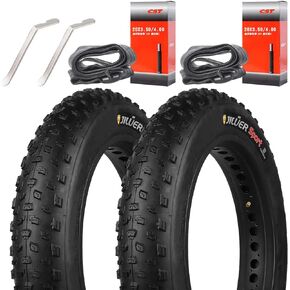 2 Pack 20x4.0 24x4.0 26x4.0 Inch Fat Bike Tires Replacement Set – Heavy Duty Folding Electric Bicycle Tires with Bonus Tubes and Levers for Wide Mountain and Snow Adventures
