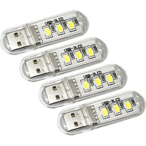 مصباح LED USB للتخييم ليلاً، أضواء سلسلة مفاتيح صغيرة محمولة لبنك الطاقة والكمبيوتر المحمول (4 عبوات - أبيض شفاف) in Kuwait
