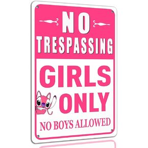 Pink Girls Room Decor Stitch Bedroom Decor Girls Only Sign Cute Preppy Girl Stuff Dorm Room Signs Gifts For Tween Girls 8-10-12 Year Old Girls Room Decorations 8 X 12 in