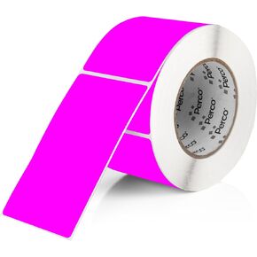 Perco Fluorescent Pink 3x5 Inch Rectangle Sticker Labels with Permanent Adhesive - 500 Labels per Roll - Vibrant Colors, Strong Adhesion - Made in USA