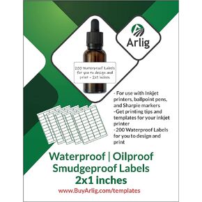 2x1 inch Waterproof Labels for Inkjet Printer | Labels for Bottles, Food, Pantry, Lip Gloss, & Jars | Smudge-Proof, Oil-Proof Essential Oil Labels | 200 Labels (5 Sheets x 40 Labels) (Matte)