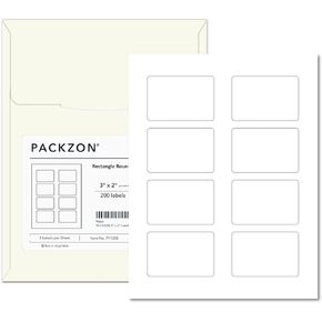 3 x 2 Inch Rectangle Labels Compatible with Laser and Inkjet Printers, 8 Labels per Sheet, Matte White Printable Self Adhesive Sticker (25 Sheets Pack)