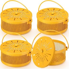 Lallisa 4 Pieces Mosquito Coil Holder Incense Coil Holder Retro Portable Hanging Incense Burner Holder with Handle Round Metal Incense Holder for Home Camping Indoor Outdoor Patio (Bronze)