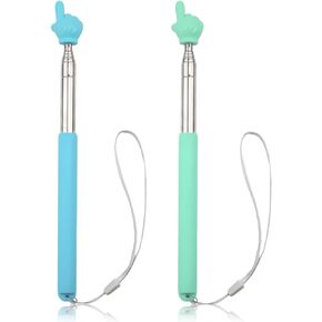 2pcs Telescopic Teachers Pointer, Pointer Sticks with Lanyard, Extendable Hand Pointer Finger Pointing Sticks, Retractable Whiteboard Pointer for Teachers Speakers Classroom Presentation (Blue, Green)