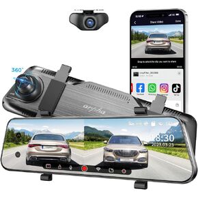 E22 10" Rear View Mirror Camera with WiFi, Touch Screen 2K Smart Rear View Mirror Backup Camera for Car, Voice Control Loop Recording 24H Parking Mode, WDR, Easy to Install, Max Suppot to 128GB in Kuwait
