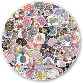 50 Pcs Brain Stickers Pack | Colorful Brain Stickers Vinyl Waterproof for Scrapbook,Journaling,Laptop,Bumper,Skateboard,Water Bottles,Computer,Phone,Cartoon,Hard hat,Car Stickers