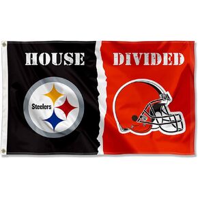 Pittsburgh Steelers and Cleveland Browns House Divided Flag Rivalry Banner
