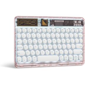OMOTON Multi-Device Bluetooth Keyboard for iPad, iPhone and Other Bluetooth Enabled Devices, Including iOS, Android, Windows, Easy-Switch up to 3 Devices–Transparent Pink