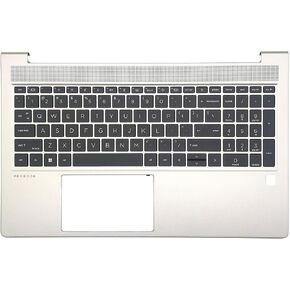 Replacement Upper Case Backlit Keyboard Palmrest Top Cover for HP Probook 450 455 G9 Laptop Assembly N01933-001 Silver