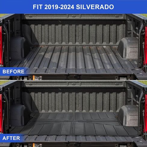 Truck Bed Mats Compatible with 2019-2024 Chevy Silverado 1500 & GMC Sierra 1500 Crew Cab 5.8Ft Short Bed, TPE All-Weather Rubber Truck Bed Liner Pickup Truck Accessories in Saudi Arabia
