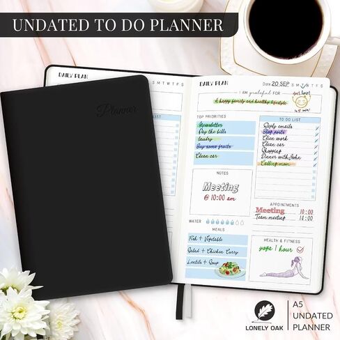دفتر ملاحظات To Do Planner، مخطط يومي غير مؤرخ للجدول الزمني، مجلة جدول أعمال من جلد البولي يوريثان الناعم لتحسين إدارة الوقت، وتتبع العادات وقائمة الأهداف - ابدأ في أي وقت، 5.8 بوصة × 8.5 بوصة (أسود) in Saudi Arabia
