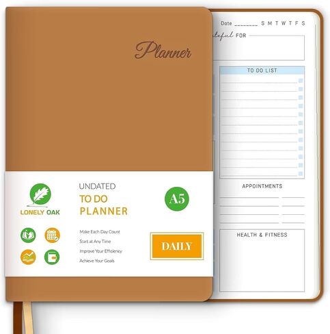 دفتر ملاحظات To Do Planner، مخطط يومي غير مؤرخ للجدول الزمني، مجلة جدول أعمال من جلد البولي يوريثان الناعم لتحسين إدارة الوقت، وتتبع العادات وقائمة الأهداف - ابدأ في أي وقت، 5.8 بوصة × 8.5 بوصة (أسود) in Saudi Arabia