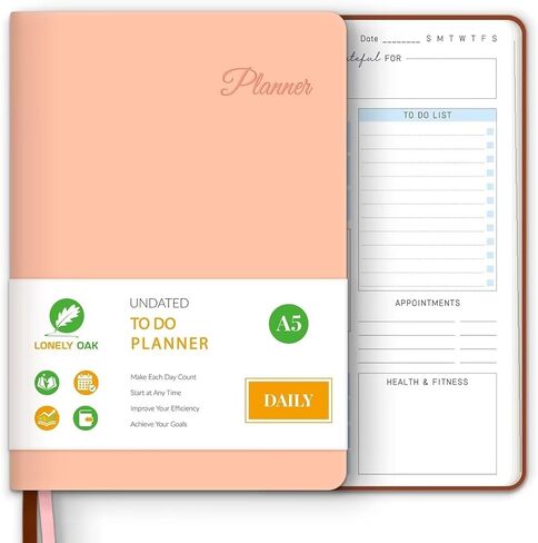 دفتر ملاحظات To Do Planner، مخطط يومي غير مؤرخ للجدول الزمني، مجلة جدول أعمال من جلد البولي يوريثان الناعم لتحسين إدارة الوقت، وتتبع العادات وقائمة الأهداف - ابدأ في أي وقت، 5.8 بوصة × 8.5 بوصة (أسود) in Kuwait