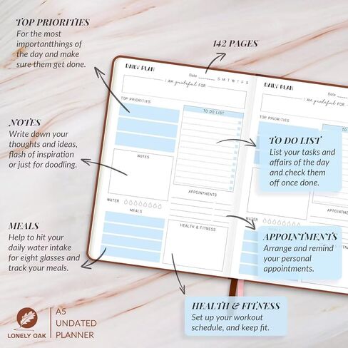 دفتر ملاحظات To Do Planner، مخطط يومي غير مؤرخ للجدول الزمني، مجلة جدول أعمال من جلد البولي يوريثان الناعم لتحسين إدارة الوقت، وتتبع العادات وقائمة الأهداف - ابدأ في أي وقت، 5.8 بوصة × 8.5 بوصة (أسود) in Kuwait