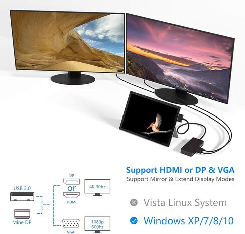 قاعدة تركيب Surface Pro لمنصة Surface Pro 4/5/6 مع HDMI وVGA وDP ومنفذ RJ-45 جيجابت إيثرنت و3 منافذ USB 3.0 ومنفذ مزامنة USB C ومنفذ إخراج الصوت وقارئ بطاقات SD/TF ومنفذ USB صغير ميناء in Kuwait