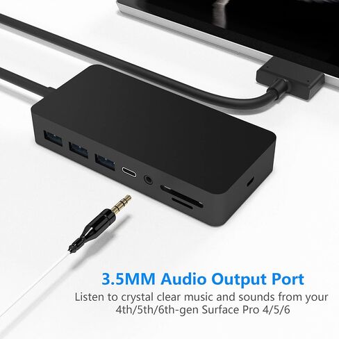 قاعدة تركيب Surface Pro لمنصة Surface Pro 4/5/6 مع HDMI وVGA وDP ومنفذ RJ-45 جيجابت إيثرنت و3 منافذ USB 3.0 ومنفذ مزامنة USB C ومنفذ إخراج الصوت وقارئ بطاقات SD/TF ومنفذ USB صغير ميناء in Kuwait