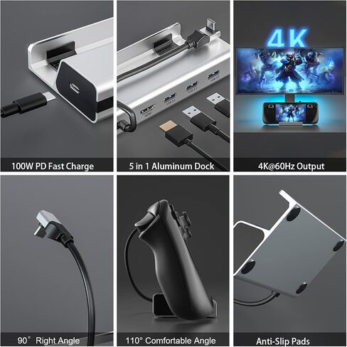 Steam Deck Dock:- 5-in-1 Aluminum 4k Hub Steam Deck Docking Station with HDMI2.0 4K@60Hz TV, Support PD 100W Fast Charging, 3 USB-A 3.0 Dock for Valve Steam Deck OLED ROG Ally in Saudi Arabia