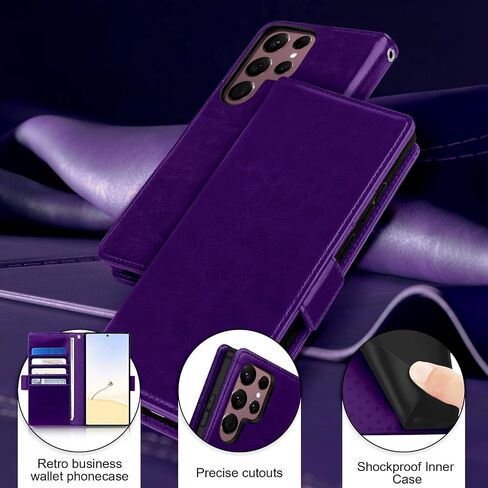 for Samsung Galaxy S22 Ultra Case Leather Wallet with Card Holder[ RFID Blocking] 360 Full Shockproof Protection Magnetic Closure Phone Cover & Wrist Strap for Galaxy S22 Ultra 6.8-Burgundy in Saudi Arabia