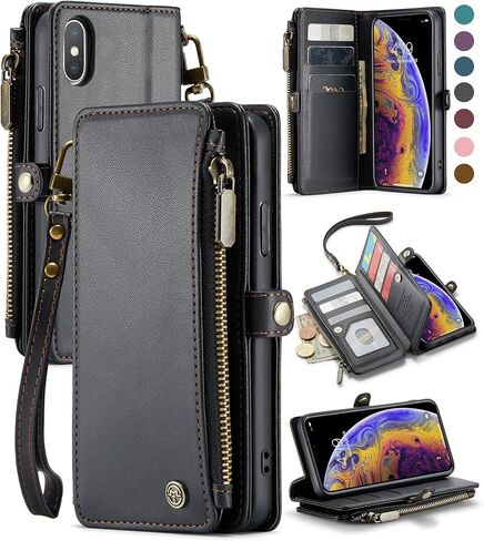 Defencase Compatible with iPhone Xs MAX Case Wallet with RFID Blocking Card Holder for Women Men, Fashion PU Leather Magnetic Snap Flip Zipper Strap Wallet Phone Case Fit for iPhone Xs MAX, Rose Pink in Saudi Arabia
