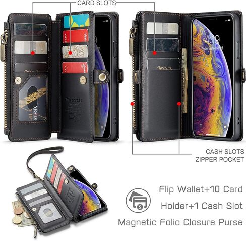 Defencase Compatible with iPhone Xs MAX Case Wallet with RFID Blocking Card Holder for Women Men, Fashion PU Leather Magnetic Snap Flip Zipper Strap Wallet Phone Case Fit for iPhone Xs MAX, Rose Pink in Saudi Arabia
