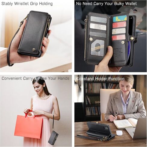 Defencase Compatible with iPhone Xs MAX Case Wallet with RFID Blocking Card Holder for Women Men, Fashion PU Leather Magnetic Snap Flip Zipper Strap Wallet Phone Case Fit for iPhone Xs MAX, Rose Pink in Saudi Arabia
