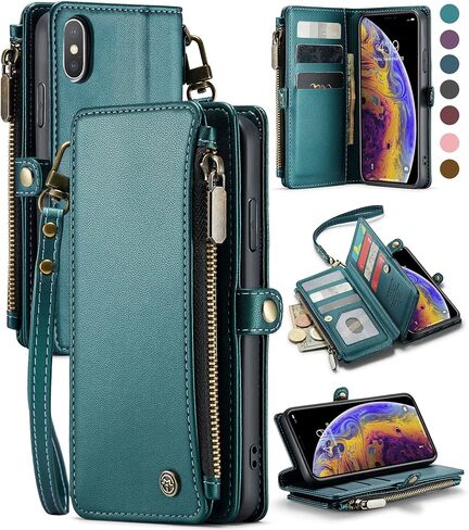Defencase Compatible with iPhone Xs MAX Case Wallet with RFID Blocking Card Holder for Women Men, Fashion PU Leather Magnetic Snap Flip Zipper Strap Wallet Phone Case Fit for iPhone Xs MAX, Rose Pink in Saudi Arabia
