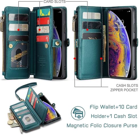 Defencase Compatible with iPhone Xs MAX Case Wallet with RFID Blocking Card Holder for Women Men, Fashion PU Leather Magnetic Snap Flip Zipper Strap Wallet Phone Case Fit for iPhone Xs MAX, Rose Pink in Saudi Arabia